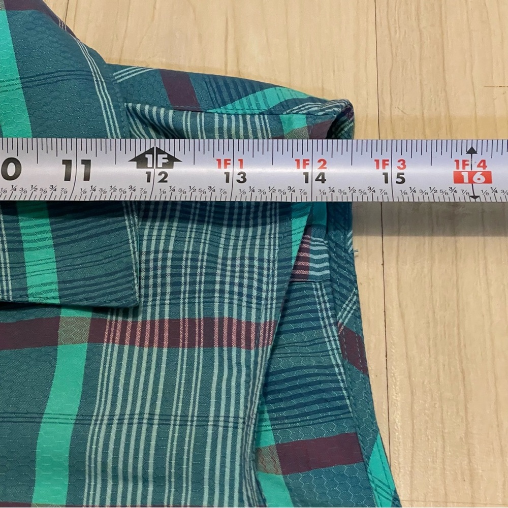 Eddie Bauer Turquoise and Navy Plaid Top Sleeveless Collar Pocket Women Size S - Picture 10 of 13